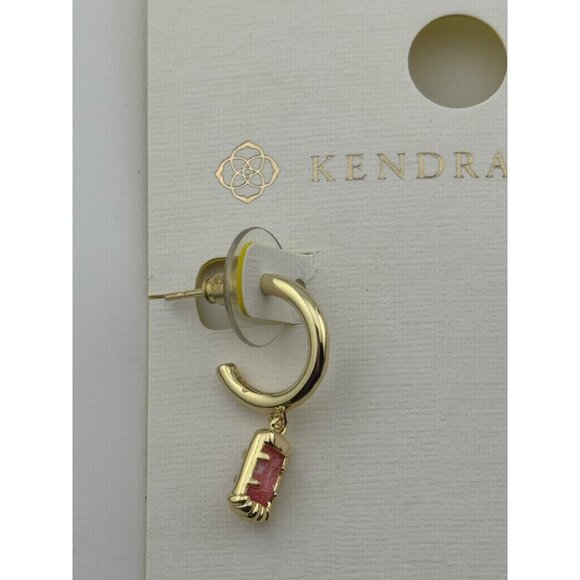 Kendra Scott Serena Gold Tone‎ Huggie Earrings Pink Glitter Resin - Picture 2 of 8